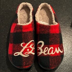 L.L. Bean Red Black Buffalo Plaid Slippers NWOT